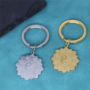 Yin Yang Life Of Flower Pendant Stainless Steel Gold Plated Keychain