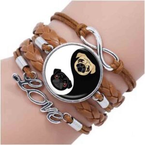 Yin Yang Pug bracelet Black and Tan Bulldog bracelet Dog Jewelry