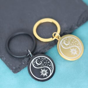 Nedar Stainless Steel Sun And Moon Keychain Yin Yang Celestial Key Chain